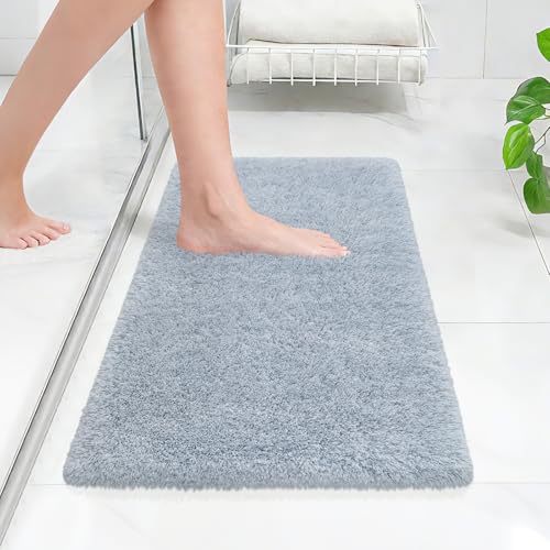 Bathroom Rugs 24"x17", Blue Grey Extra Soft Absorbent Bath Mat, Rubber Backing Quick Dry, Machine Washable Microfiber Bath Rugs for Bathroom Floor, Shower, Bedroom, Tub - color: Blue Grey, size: 24" x 17"