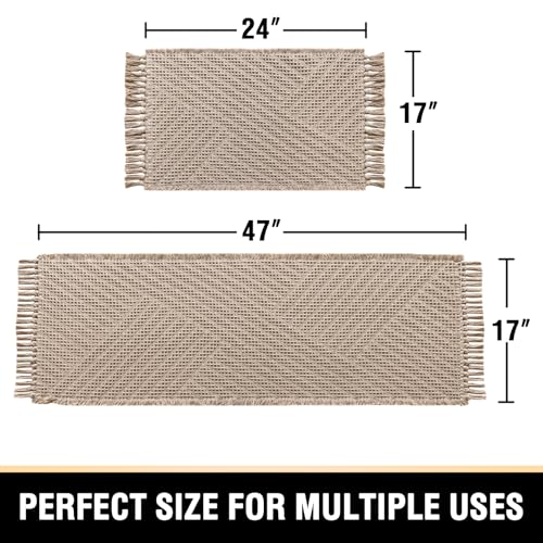 H.VERSAILTEX Waffle Bath Mat Super Absorbent Boho Bath Mat Non Slip Bath Rugs for Bathroom Floor Machine Washable Dry Fast Bathroom Rugs with Tassels (47 x 17 Plus 17 x 24 Inches, Irish Cream) - color: Irish Cream, size: 47" x 17" Plus 17" x 24"