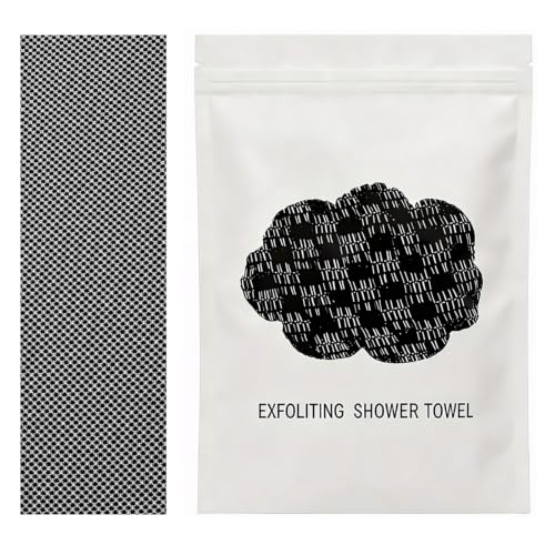 Exfoliating Shower Towel, Cotton-Blend Back Scrubber, Black | 39 x 10 in, dual-sided texture, quick-dry mesh, washable for home, gym, travel - color: Black