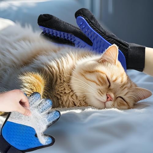 NVNAN Cat & Dog Grooming Glove and Curry Brush Set | Includes grooming glove and curry bath brush for deshedding, bathing, brushing, and gentle pet hair removal - color: Gloves + Brush