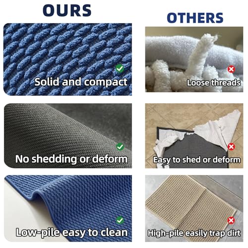 TYUU Bathroom Runner Rugs, Long Bath Mat Runner Washable Thin Quick Dry Low Pile Bathroom Runner Rugs Non Slip, Navy Blue 16"x60" - color: Navy Blue, size: 1'4" X 5' (Runner)