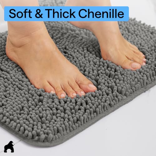 GORILLA GRIP Bathroom Rug Sets, Soft Chenille 2 Piece Area Rugs Set, Toilet Base Mat and 30x20 Carpet, Absorbent Microfiber Washable Mats Dry Quickly, Home Décor and Bath Room Accessories, Charcoal - color: Charcoal, style: 30"x20" + Oval 24"x19.5" - 2 Pa