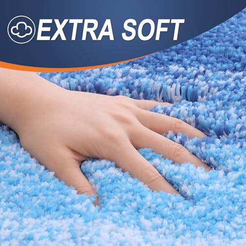 OLANLY Bathroom Rug Set 2 Piece, Soft Absorbent Microfiber Bath Mats and U-Shaped Contour Toilet Rug, Non-Slip, Machine Wash Dry, Shaggy Bath Mats for Bathroom (24"x16"+24"x20", Light Royal Blue) - color: Light Royal Blue, size: 24" X 16" + U24" X 20"