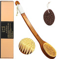 ICANdOIT-17.71Inch Natural Stiff Sisal Bristles Anti-Slip Long Handle Bath Brush,Bent Handle Shower Scrubber for Exfoliating,Shower Back Brush,Exfoliation Set with Pumice Stone(1 Pack) - size: 17.71"Stiff Sisal Bristles Back Brush+Pumice-2Pack
