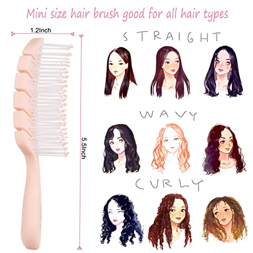 Mini Travel Hair Brush for Women, Curly & Wet Hair | Compact Detangler Brush for Girls & Kids, Gently Removes Knots; Travel Must-Have for Purse, Car, Office, Gym, Beach & Trips - color: Small-pink