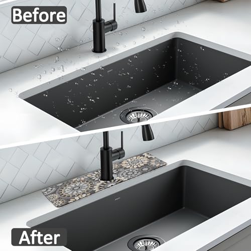 15" X 5.5" Kitchen Sink Splash Guard Faucet Mat Mandala Super Absorbent Fast Drying Faucet Guard & Draining Mat Sink Splash Guard Behind Faucet for Kitchen, Bathroom - size: 15" x 15"