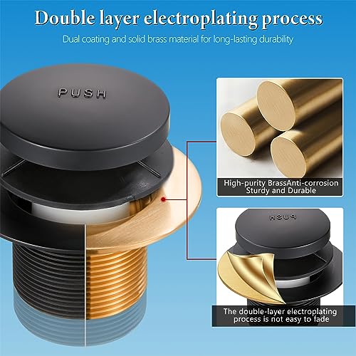 Tip Toe Bathtub Drain Conversion Kit Assembly, Tub Drain Plug Trim Set Bath Tub Drain Stopper with Two-Hole Overflow Faceplate (Matt Black) - color: Matt Black