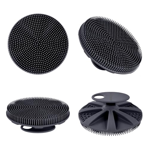 INNERNEED Food-Grade Soft Silicone Body Scrubber Shower Brush Handheld Cleansing Skin Brush, Gentle Exfoliating and Lather Well (Black) - color: Black