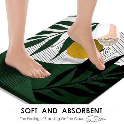 Boho Olive Green and Gold Shower Curtain Set with Toilet Lid Cover and Non-Slip Rugs, Mid Century Modern Abstract Minimalist Leaves Neutral 4 Pcs Shower Curtain for Bathroom Set with 12 Hooks - color: Rustic Green