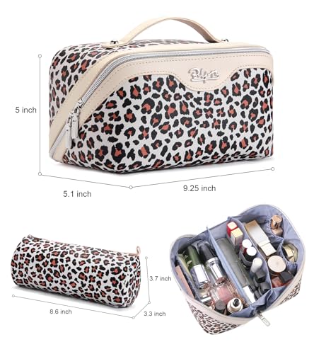 BOYATU Travel Makeup Bags Cosmetic Organizer Bag: 3 Pcs Set Large Capacity Make up Bag with Compartments - Waterproof Leather Toiletry Bags with Handle for Women (B-White) - color: B-White