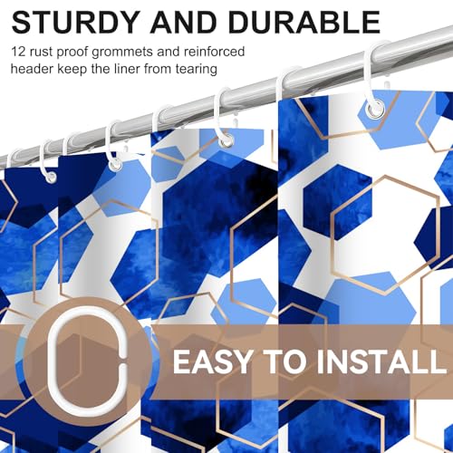 4Pcs Blue White Geometric Shower Curtain Set, Neutral Modern Art Deco Shower Curtain with Hooks, Elegant Trendy Simple Bathroom Sets with Shower Curtain and Rugs, 71 * 71in - color: Blue