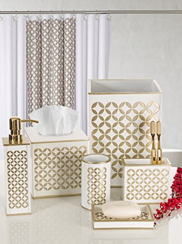 Creative Scents Diamond Lattice White & Gold 4 Piece Bathroom Accessories Set