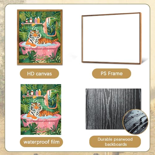 ARTZIO Framed Canvas Wall Art–Whimsical Tiger in Bathtub Jungle Bath Decor,Funny Animal Wall Art for Bathroom,Living Room & Home Office–Set of 2 (12×16″) - color: 2-PCS-3, size: 12"x16"