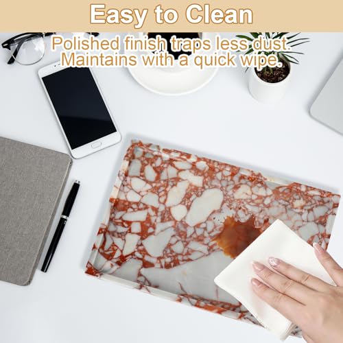 100% Natural Marble Vanity Tray - Real Stone Storage Organizer for Bathroom/Kitchen/Vanity/Dresser, Countertop Tray for Perfume, Jewelry, Home Decor, 11.8 x 7.8 x 0.7 Inch - color: Calacatta Red