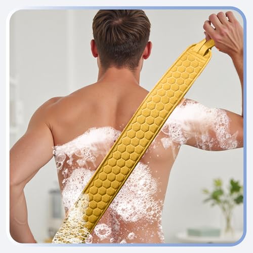 Back Scrubber for Shower with Handles, 40 Inch Extra Long Double-Sided Exfoliating Bath Strap, Textured Body Washer with Extended Reach for Deep Cleaning (Yellow) - color: Yellow