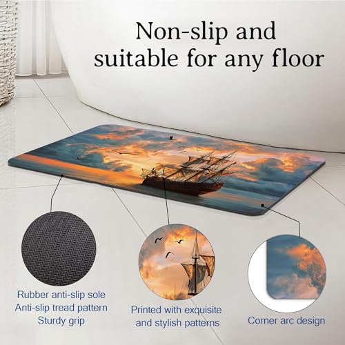 Elightvap Bath Mat Sailboat Landscape Bathroom Rug,Soft and Non Slip Bath Rugs,Quick Drying Machine Washable Floor Mat 17 * 29.5 Inches for Shower Room,Bathtub,Kitchen Bathroom - color: Sailboat Landscape