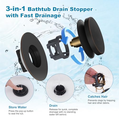 Hibbent 2 Pack 3 in 1 Metal Bathtub Drain Stopper, Universal Pop Up Tub Stopper with Removable Filter Basket, Bathtub Hair Catcher for 1.5''~2.4'' Drain, Brass Bullet Core, Oil-Rubbed Bronze - color: Oil-rubbed Bronze Finish