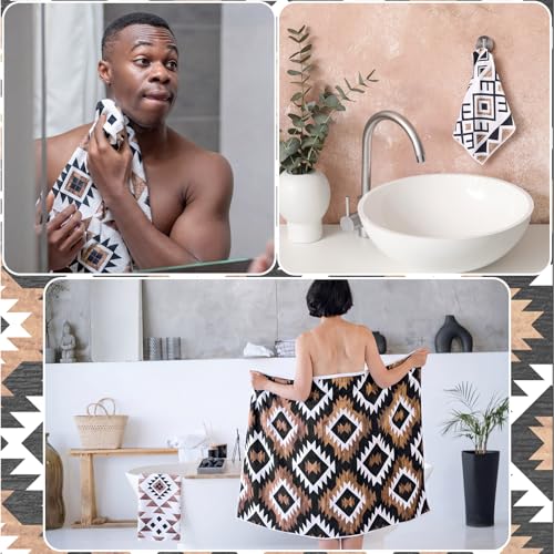 Moukeren Set of 3 Western Aztec Bath Towels Western Vintage Themed Bath Towel Hand Towel and Washcloth Soft Rustic Decorative Towels for Bathroom Kitchen Hotel Gym Spa - style: Western Aztec