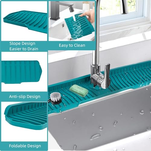 30 Inch Sink Splash Guard, Large Size Kitchen Sink Splash Guard, Longer Silicone Faucet Handle Drip Catcher Tray for Kitchen Countertop, Bathroom, Farmhouse (Black) - color: Black