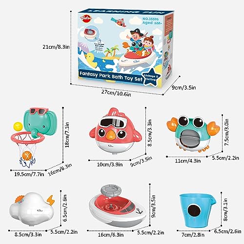 VATOS Baby Bath Toys, Elephant Basketball Hoop Bathroom Toys for Babies Boys Girls 1 Year Old, Baby Bathtub Playset with Bird, Crab, Clouds, Yacht Best Bath Gift for Toddlers 1-3