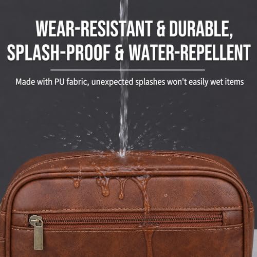 Men's Toiletry Bag, Vintage PU Leather Travel Shaving Case, 9.1" Lightweight Toiletries Organizer Pouch, Premium Grooming Gift for Husband Dad, Khaki (Khaki) - color: Khaki