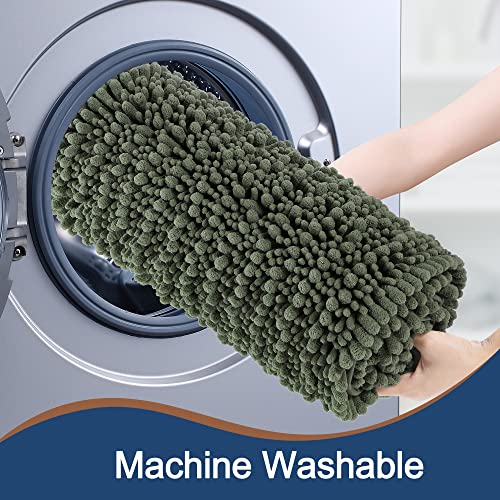 FLOLEOPA Luxury Chenille Loden Bathroom Rugs Bath Mats Sets, Extra Soft and Absorbent Bathroom Rugs Non Skid Machine Wash Dry Bath Mats（32"x20" Plus 17"x24"） - color: Loden, size: 32"x20" Plus 17"x24"