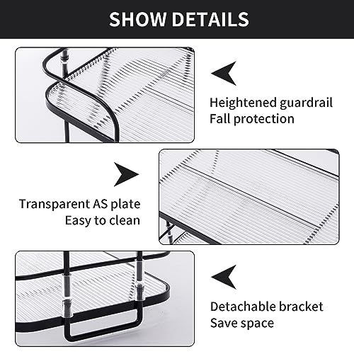 2 Tier Corner Bathroom Counter Organizer, Cosmetic Skincare Organizer, Bathroom Countertop Perfume Tray Vanity Organizer, Kitchen Spice Corner Storage Shelf - color: Black