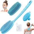 Silicone Face & Back Scrubber Set, Manual Face & Body Scrubber Exfoliator with Soft Bristles and Non-Slip Handle, Back Brush Bath Brush with 2 Detachable Brush Heads(3PCS Blue Set) - color: 3*blue Set