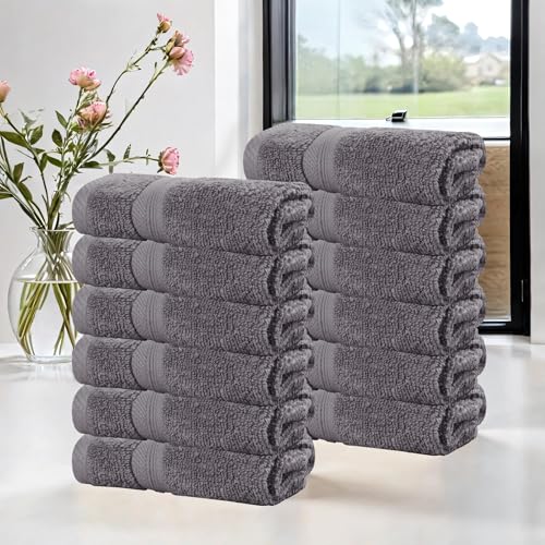 Superior Cotton Face Towel/Washcloth Set, Daily Use, Bathroom, Guest Room, Resort, Spa, Facial, Home Essentials, Soft Plush Absorbent Small Towels, Zero Twist, Smart Dry Collection, Set of 12, Grey - color: Grey, size: 12PC Face Towel