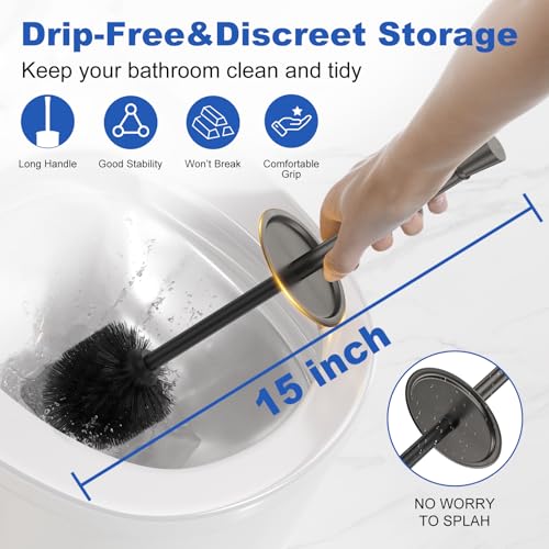 Toilet Brush and Holder Set：304 Stainless Steel Heavy Duty Toilet Bowl Brush，Removable Inner Bowl and Splash Protection，Bathroom Toilet Brush-Dense Bristles for Through Cleaning - color: Pewter