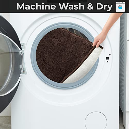 YHF Bathroom Runner Rugs 17" X 59", Extra Thick & Soft Microfiber Shaggy, Machine Washable Bath Mats, Absorbent Bath Rugs, Non-Slip Rubber Backing Bath Mat for Bathroom Floor, Tub and Shower, Brown - color: Brown, size: 17" X 59" (Rectangular)