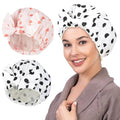 2Pcs Shower Caps for Women Shower Cap Reusable Waterproof Hair Cap for Shower with Adjustable Bowknot Luxury Bath Cap for Women (Black Dot & Pink Dot) - color: Black Dot & Pink Dot