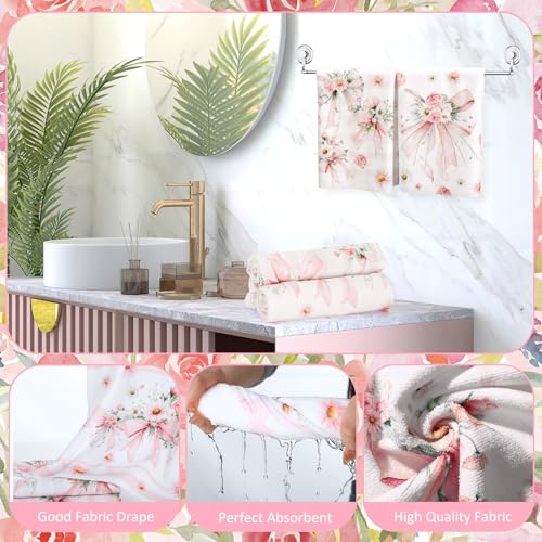 Tatuo 8 Pcs Pink Bow Daisy Shower Curtain Sets for Bathroom Decor Coquette Bathroom Accessories Daisy Rose Aesthetic Girly Shower Curtain Sets with Towels Carpet Bath Mat Toilet Rugs and 12 Hooks - style: Floral Bow