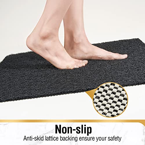 HITSLAM Non Slip Bathtub Mat 24 x 32 Inch, Extra Long Bath Mat for Tub, Soft PVC Loofah Shower Floor Mat with Drain, Quick Drying Bathroom Tub Mat for Wet Area, Without Suction Cup, Black - color: Black, size: 32" x 24" (Rectangular)