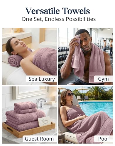 LANE LINEN 100% Cotton Turkish Towels for Bathroom - 16 Piece - Softer & Highly Absorbent - 4 Bath, 8 Wash cloths, 4 Hand Towels - Complete Family Set, Hotel Quality & Gentle on Skin - Wistful Mauve - color: 11: Wishful Mauve