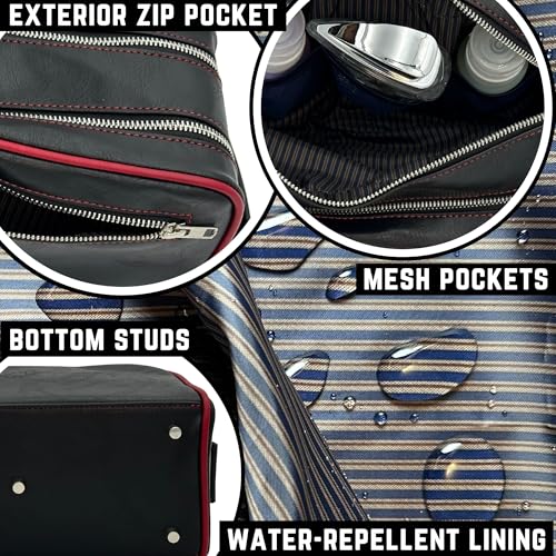 Men's Toiletry Travel Bag, Premium PU Leather Travel Kit, Metal Zippers & Bottom Studs, Velvet Dust Bag & Shape-Retention Packaging/Gift Ready For Groomsmen, Anniversary, Birthday Gifts BLACK/BURGUNDY - color: BLACK/BURGUNDY