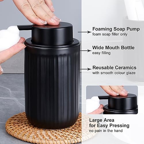 BosilunLife Foam Hand Soap Dispenser - Ceramic Black Foaming Soap Dispenser for Bathroom 12oz Refillable Liquid Lotion Soap Dispenser with Rust-Proof foaming Pump for Countertop - color: Black Foam Pump