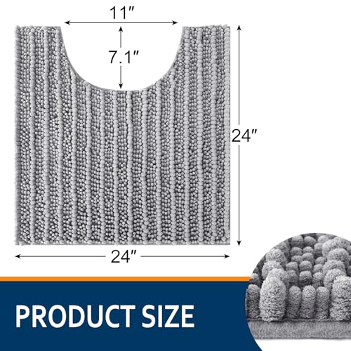 Smiry Bathroom Toilet Rugs U Shaped 24x24, Extra Soft Absorbent Non Slip Rubber Backing Chenille Contour Bath Rugs for Toilet, Machine Washable Contoured Bath Mats, Grey - color: Grey, size: 24'' X 24''