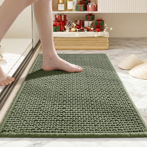 Bathroom Rugs Non Slip Washable, Super Absorbent Thin Bath Mat for Small Quick Dry Low Pile Bathroom Rug, (Dark Green, 36″x24″) - color: Dark Green, size: 2' x 3' (36″x24″)