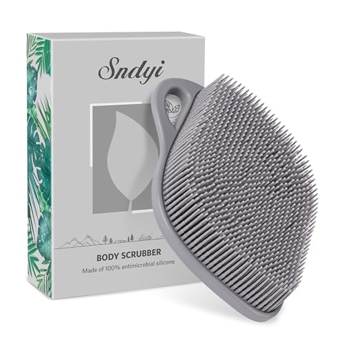 Sndyi Silicone Body Scrubber, Gentle Exfoliating Body Scrubber for Sensitive Skin, Leaf Shaped Shower Scrubber for Body with Lathering Bristles, Silicone Loofah Body Brush for Showering, Gray - color: Gray