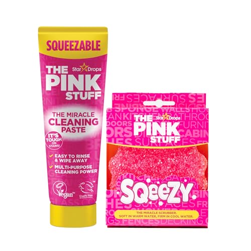 The Pink Stuff Squeezable Cleaning Paste 300g with SQeeZY Scrubber Sponge | Powerful Multi Purpose Surface Cleaner for Kitchen, Bathroom, Cookware, Tiles, Showers, and More - style: Squeezable Cleaning Paste with SQeeZY Scrubber Sponge