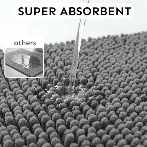 Secura Bathroom Rugs 47x28, Ultra Soft Chenille Bath Mat, Super Absorbent & Quick Dry Bathroom Mat, Non Slip Machine Washable Bath Rugs for Tub, Shower, Home Decor Accessories (Gray) - color: Grey, size: 47 in x 28 in
