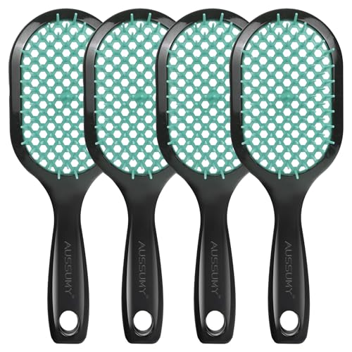 4 Pack Vented Detangling Hair Brush - Detangler Hairbrush with Soft Bristles for Effortless Tangle Free - Ideal for Wet Dry or Curly Damaged Hair for Women Men Kids - color: Green+Green+Green+Green