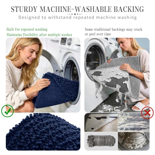 Yimobra Bathroom Rugs Non Slip Washable - Ultra Soft Absorbent Chenille Bath Mat, Quick Dry Shaggy Floor Carpet for Tub Shower, Navy Blue Home Decor Accessories, 24x17 Inch - color: Navy Blue, size: 24" X 17"