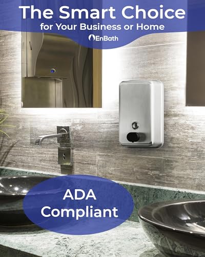 Commercial Soap Dispenser Wall Mount (37oz), Heavy Duty, Stainless Steel Manual Soap Dispenser with Corrosion Proof Lining and Anti-Leak, Patent-Pending Pump Design for Industrial or Home Bathroom