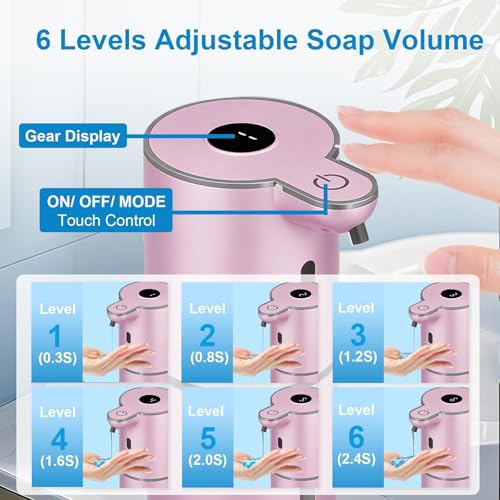 OHIFAST Automatic Liquid Soap Dispenser Touchless, USB Rechargeable Smart Hand Soap Dispenser, 6-Level Adjustable, 12.8oz/380mL Wall Mounted for Bathroom Kitchen Accessories Dish Soap-Rose Gold - color: Rose Gold, style: Liquid