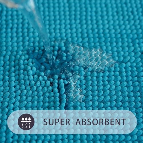 U-Shaped Toilet Rug, Chenille Contour Bathroom Mat, Non-Slip PVC Backing, Machine Washable, 24x20, Turquoise - color: Turquoise, size: 1'8" x 2' (20"x 24"U)