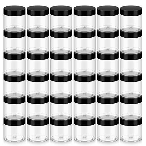 Loretoy 36 Pack 2 OZ Plastic Jars with Lids, BPA Free, Reusable, Refillable Transparent Cosmetic Containers for Bath Salts, Cosmetics, Powders, Beauty Product and Small Accessories - color: Black, size: 2 Ounce
