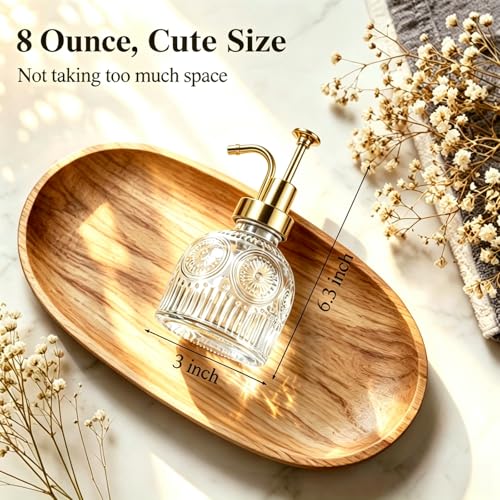 SheeChung 8 Oz Vintage Glass Soap Dispenser Bathroom, Kitchen Dish Soap Dispenser with Pump, Refillable Hand Soap Dispenser, Antique Liquid Lotion Bottle, Farmhouse Decor (Clear-Gold Pump, 2 Pack) - color: Clear-gold Pump-2 Pack