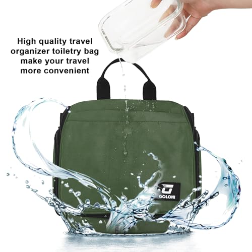Goloni Hanging Toiletry Bag, 10 Compartments Water-Resistant Makeup Bag with 360° Spinning Metal Hook, Large Travel Cosmetic Organizer for Men & Women, Green (7.05oz) - color: Green